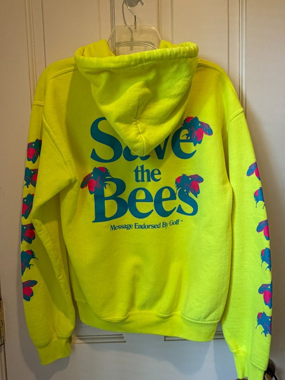 Save The Bees Flower Boy Hoodie – Size Small, Neon Yellow